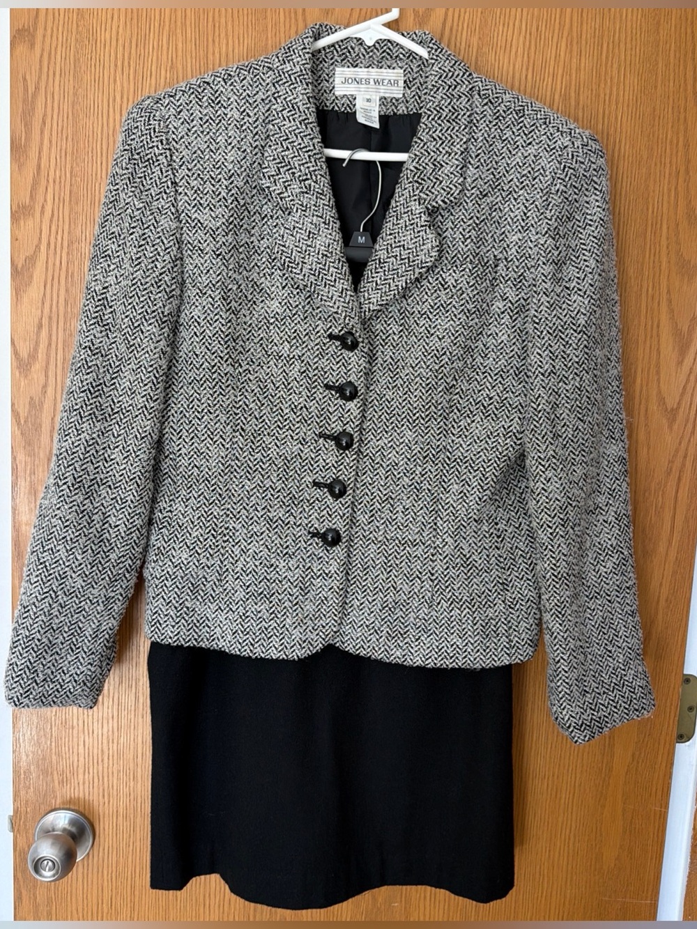 Vintage Wool Blend Blazer Pencil Skirt Suit Set Sz 8 & 10 Herringbone Lined